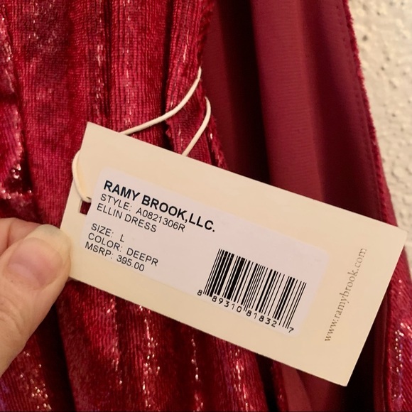 NWT RAMY BROOK Ellin Velvet Halter Garnet Red Mini Dress | Size Large | $398 - Picture 6 of 8